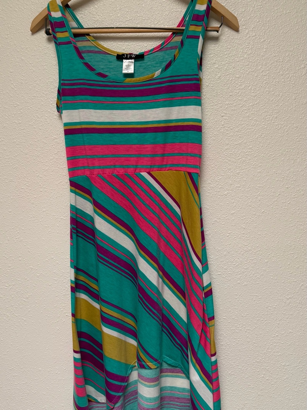 Sleeveless Striped Tank Dress - Teal, Pink & Mustard
